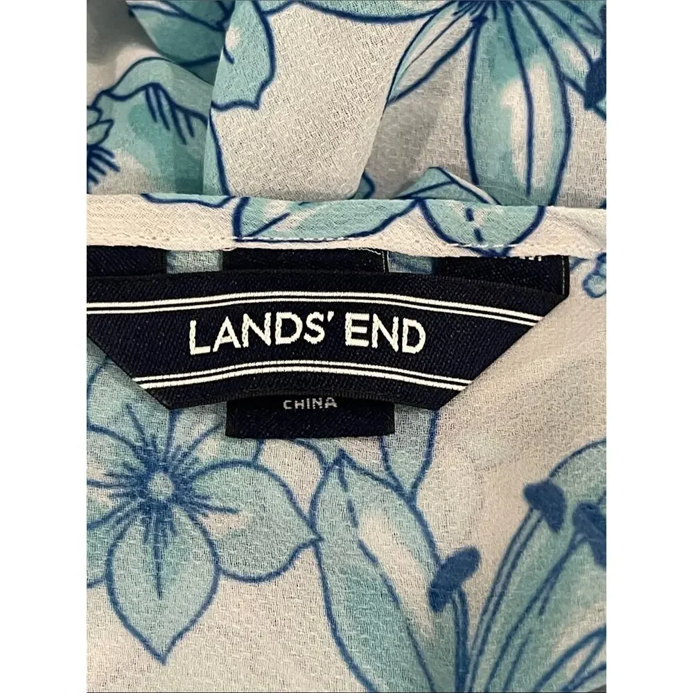 Lands' End Floral Swim Cover Up Tunic Dot Lace Trim Blue Size XL